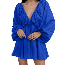 Load image into Gallery viewer, Deep V Neck Sexy Dress Temperament Retro Solid Color Pleated Dress Elegant Long Sleeve Large Size Casual Womens Dresses ropa
