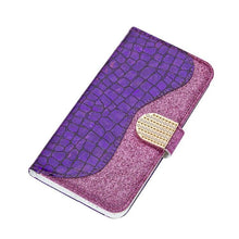 Load image into Gallery viewer, Glitter Leather Case For iPhone 11 12 13 14 Pro XR XS Max Alligator Flip Case Cover For iPhone SE Glitter Matching Texture Horizontal Flip Leather Case with Card Slots &amp; Holder &amp; Wallet Phone Accessories
