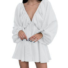 Load image into Gallery viewer, Deep V Neck Sexy Dress Temperament Retro Solid Color Pleated Dress Elegant Long Sleeve Large Size Casual Womens Dresses ropa
