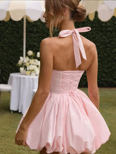 Load image into Gallery viewer, Women’s Pink Corset Puffball-Hem Mini Dress
