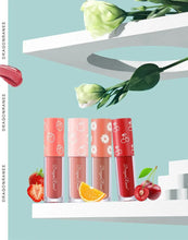 Load image into Gallery viewer, Mini Velvet Matte Lip Gloss Set 4 Piece Long Lasting Non Fading Non Stick Cup Fruit Scented Lip Tint Smooth Lightweight
