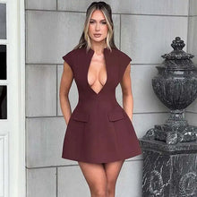 Load image into Gallery viewer, Townlike Pocket Elegant A-line Dress Women Mini 2024 Spring Summer Dress Deep V Neck Nightclub Sexy Party Dresses Vestidos
