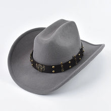 Load image into Gallery viewer, Men Women Western Cowboy Hat with Leather Vintage Big-edge Gentleman Cowgirl Hat Cloche Church Caps
