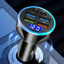 Load image into Gallery viewer, 66-250W PD Car Charger QC3.0 Fast Charge with Digital Display 4USB and 2PD Ports for Car Cigarette Lighter Plug
