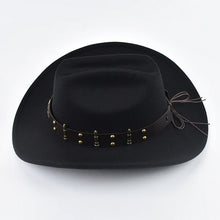 Load image into Gallery viewer, Men Women Western Cowboy Hat with Leather Vintage Big-edge Gentleman Cowgirl Hat Cloche Church Caps

