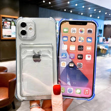 Load image into Gallery viewer, Transparent Card Slot Holder Case For iPhone11 13 12 Pro Max X XS XR Max 8 Plus Clear Shockproof Soft Wallet Cover Clear Case with Card Slot Slim Fit Shockproof Soft Protective Case
