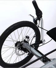 Load image into Gallery viewer, Lying on a tricycle, 3 shifting disc brakes, folding on a recumbent bike, casual commuting, riding a recumbent bicycle
