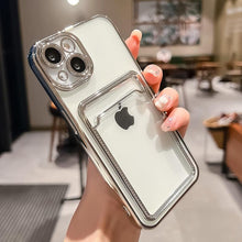 Load image into Gallery viewer, Transparent Card Holder Wallet Case For iPhone 13 11 12 14 Pro Max 14 Plus Photo Pocket Shockproof Silicone Cover Wallet Case Card Slot Ultra Glossy Slim Clear Case
