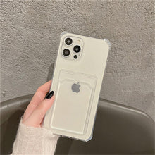 Load image into Gallery viewer, Transparent Card Slot Holder Case for iPhone 13 11 12 14 Pro Max Mini Clear Shockproof Soft Wallet Cover Clear Phone Case with Card Holder Slim Protective Soft Shock Absorbing Case with Card Holder
