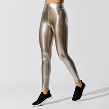 Load image into Gallery viewer, Shape Relaxed Fit Graduated Compression Travel Leggings with Stay in Place Waistband Women's Yoga Pants High Waist Metallic Luster Gym Sportswear Female Legging Tight Pants Shiny Sports Leggings
