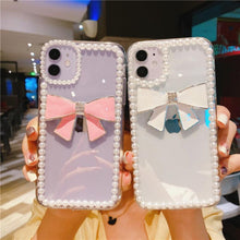 Load image into Gallery viewer, Cute Luxury Fashion 3d Bow Pearl Bracelet Girl Soft Case For iPhone 11 12 13 Pro Max 7 8 Plus Xr X Xs Se Anti-drop Cover Pearl Chain Bow Phone Case Ideal for iPhone Elegant Phone Case
