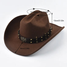 Load image into Gallery viewer, Men Women Western Cowboy Hat with Leather Vintage Big-edge Gentleman Cowgirl Hat Cloche Church Caps
