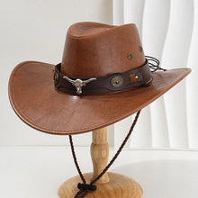 Load image into Gallery viewer, Unisex Vintage Faux Leather Western Cowboy Hat Outdoor Gentleman Cowgirl Jazz Cap Sombrero Hombre
