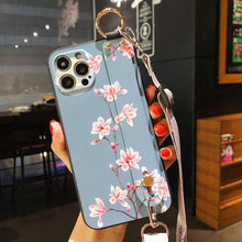 Load image into Gallery viewer, Ultra Luxury Case Cute Flower Design with Ring Kickstand Soft Crossbody Phone Cover for iPhone 13 14 Pro Max Case Fashion Crossbody Shoulder Strap Flower Leaf Phone Holder Cover for iPhone 12 11 X XR XS 7 8 Plus
