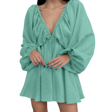 Load image into Gallery viewer, Deep V Neck Sexy Dress Temperament Retro Solid Color Pleated Dress Elegant Long Sleeve Large Size Casual Womens Dresses ropa
