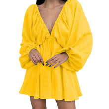 Load image into Gallery viewer, Deep V Neck Sexy Dress Temperament Retro Solid Color Pleated Dress Elegant Long Sleeve Large Size Casual Womens Dresses ropa
