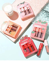 Load image into Gallery viewer, Mini Velvet Matte Lip Gloss Set 4 Piece Long Lasting Non Fading Non Stick Cup Fruit Scented Lip Tint Smooth Lightweight
