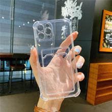 Load image into Gallery viewer, Transparent Card Slot Holder Case for iPhone 13 11 12 14 Pro Max Mini Clear Shockproof Soft Wallet Cover Clear Phone Case with Card Holder Slim Protective Soft Shock Absorbing Case with Card Holder
