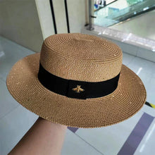 Load image into Gallery viewer, Women’s Straw Fedora with Metallic Bee Accent
