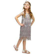 Load image into Gallery viewer, Girl Party Dress Girls Flapper Dress Carnival Sequins Fringe Latin Dance Dress Tassel Tango Dress Ballroom Costume With Feather
