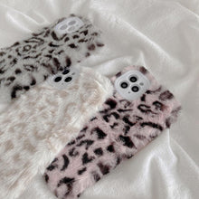 Load image into Gallery viewer, Fashion Fluffy Plush Leopard Camera Protection Phone Case For iphone 13 11 12 Pro MAX X XS XR Winter Warm Girl  Soft and Comfortable Case Unique Design Soft Cover

