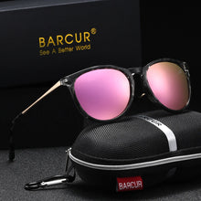 Load image into Gallery viewer, BARCUR Retro Circular Polarized Sunglasses for Women – Fashion Travel UV400 Protection TAC Lens – Durable Comfortable Plastic Titanium Frame Stylish Summer Eyewear – Trendy Mirror Lens Gift Box Included
