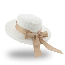 Load image into Gallery viewer, Elegant Adult Bucket Hat Beach Summer Straw Hats for Women Beach Sun Straw Hat Wide Luxury Comfortable Hat  Flat Top Ribbon Bowknot Elegant Luxury Women Summer Hat 56-58cm
