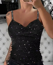 Load image into Gallery viewer, Sequin V-Neck Camisole – Rhinestone Strap Sparkly Top

