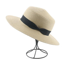 Load image into Gallery viewer, Elegant Adult Bucket Hat Beach Summer Straw Hats for Women Beach Sun Straw Hat Wide Luxury Comfortable Hat  Flat Top Ribbon Bowknot Elegant Luxury Women Summer Hat 56-58cm
