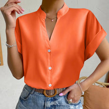 Load image into Gallery viewer, 🧡 Summer Women's Satin V-Neck Short Sleeve Shirt – Elegant Casual Wear
