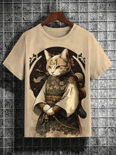 Load image into Gallery viewer, Samurai Cat Graphic T-Shirt – Japanese Style 3D Print Men's Tee
