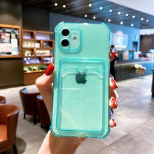 Load image into Gallery viewer, Transparent Card Slot Holder Case For iPhone11 13 12 Pro Max X XS XR Max 8 Plus Clear Shockproof Soft Wallet Cover Clear Case with Card Slot Slim Fit Shockproof Soft Protective Case
