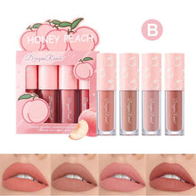 Load image into Gallery viewer, Mini Velvet Matte Lip Gloss Set 4 Piece Long Lasting Non Fading Non Stick Cup Fruit Scented Lip Tint Smooth Lightweight
