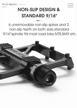 Load image into Gallery viewer, WEST BIKING Bicycle Pedals Sealed DU Bearing Nonslip Pedal Mountain Road Bike Cycling Alloy MTB Pedal Bicycle Accessories
