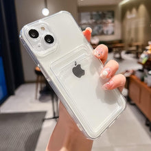 Load image into Gallery viewer, Transparent Card Holder Wallet Case For iPhone 13 11 12 14 Pro Max 14 Plus Photo Pocket Shockproof Silicone Cover Wallet Case Card Slot Ultra Glossy Slim Clear Case
