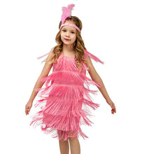Load image into Gallery viewer, Girl Party Dress Girls Flapper Dress Carnival Sequins Fringe Latin Dance Dress Tassel Tango Dress Ballroom Costume With Feather
