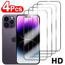 Load image into Gallery viewer, 4Pcs Full Cover Screen Protectors for IPhone 13 11 12 Pro Max Mini 13Pro 11Pro 14 PRO XS MAX X XR SE 6S 8 7 Plus Tempered Glass  Ultra Clear Tempered Glass Case Friendly Easy to Install Screen Protector
