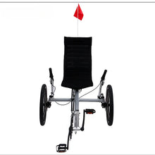 Load image into Gallery viewer, Lying on a tricycle, 3 shifting disc brakes, folding on a recumbent bike, casual commuting, riding a recumbent bicycle
