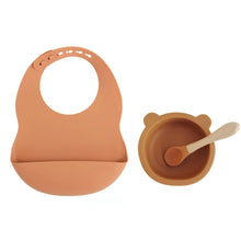 Load image into Gallery viewer, Colorful Silicone Feeding Set for Babies: Bib, Bowl, and Spoon
