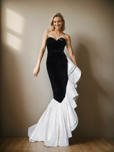 Load image into Gallery viewer, Stunning Strapless Sequin Mermaid Dress with Ruffled Organza

