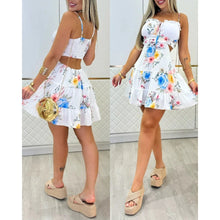 Load image into Gallery viewer, Women's Floral Spaghetti Strap Mini Dress – Cold Shoulder Ruched
