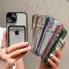 Load image into Gallery viewer, Transparent Card Holder Wallet Case For iPhone 13 11 12 14 Pro Max 14 Plus Photo Pocket Shockproof Silicone Cover Wallet Case Card Slot Ultra Glossy Slim Clear Case
