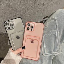Load image into Gallery viewer, Transparent Card Slot Holder Case For iPhone11 13 12 Pro Max X XS XR Max 8 Plus Clear Shockproof Soft Wallet Cover Clear Case with Card Slot Slim Fit Shockproof Soft Protective Case
