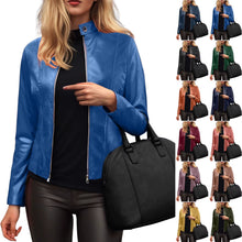 Load image into Gallery viewer, Women’s Slim Fit Faux Leather Moto Jacket
