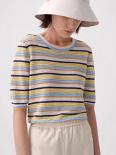 Load image into Gallery viewer, Short-Sleeve Rainbow Striped Knit Top with Round Neck | NCS

