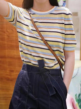 Load image into Gallery viewer, Short-Sleeve Rainbow Striped Knit Top with Round Neck | NCS
