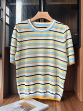Load image into Gallery viewer, Short-Sleeve Rainbow Striped Knit Top with Round Neck | NCS
