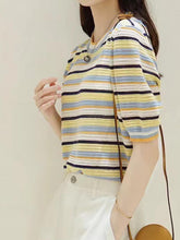 Load image into Gallery viewer, Short-Sleeve Rainbow Striped Knit Top with Round Neck | NCS
