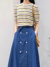 Load image into Gallery viewer, Short-Sleeve Rainbow Striped Knit Top with Round Neck | NCS
