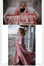 Load image into Gallery viewer, Silky Satin Feather Fringe Hem Long Robe (Victorian Style / Christmas Gift)
